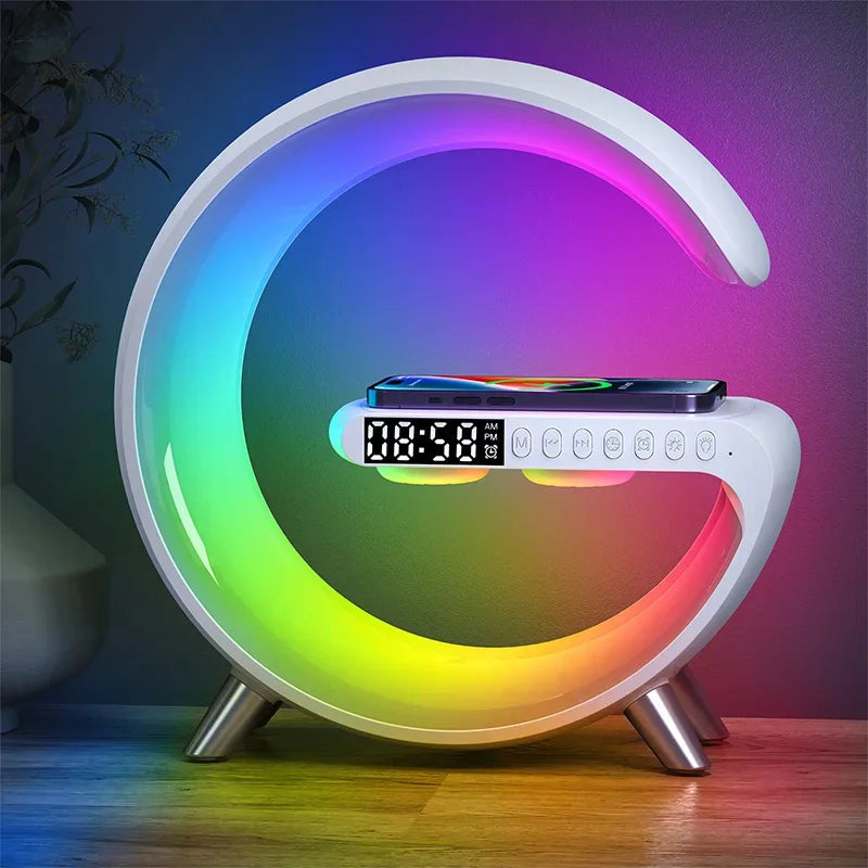 LED Wireless Charger Night Light Lamp, Bluetooth Speaker Alarm Clock