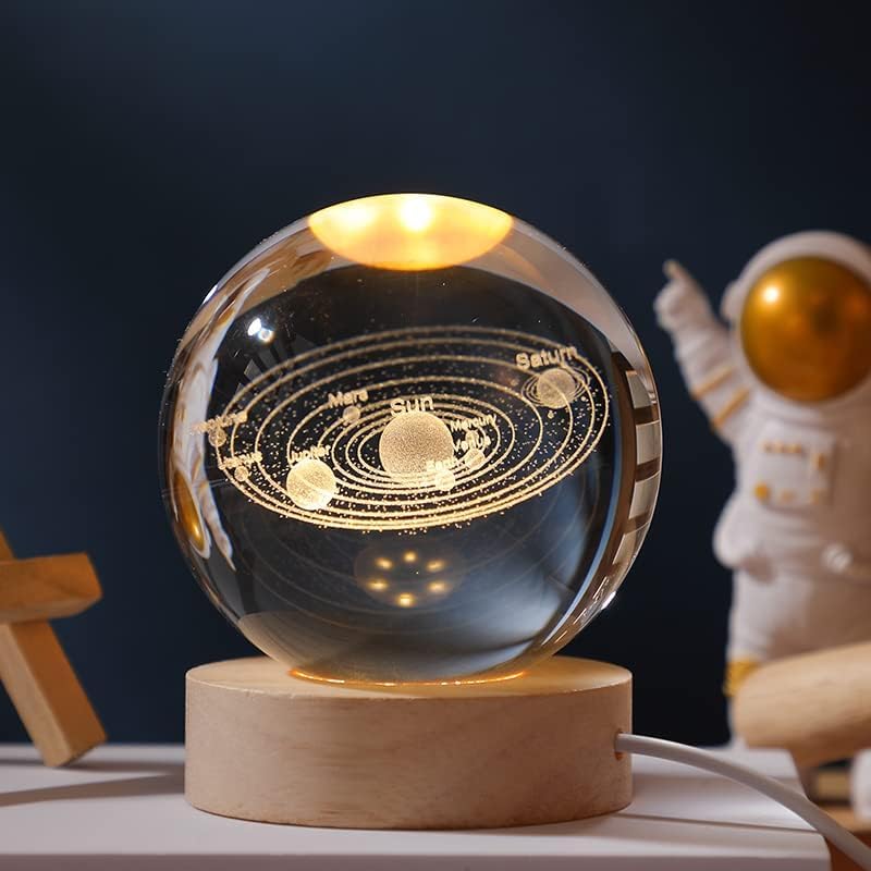 3D Galaxy Crystal Ball Night Light with Wooden Base (Universe)