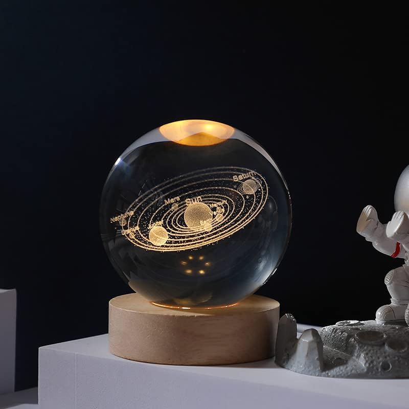 3D Galaxy Crystal Ball Night Light with Wooden Base (Universe)