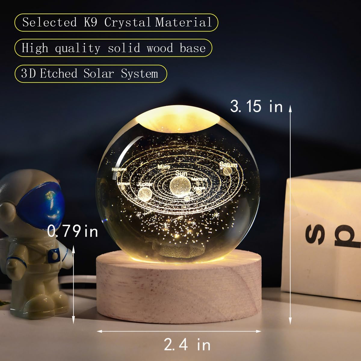 3D Galaxy Crystal Ball Night Light with Wooden Base (Universe)